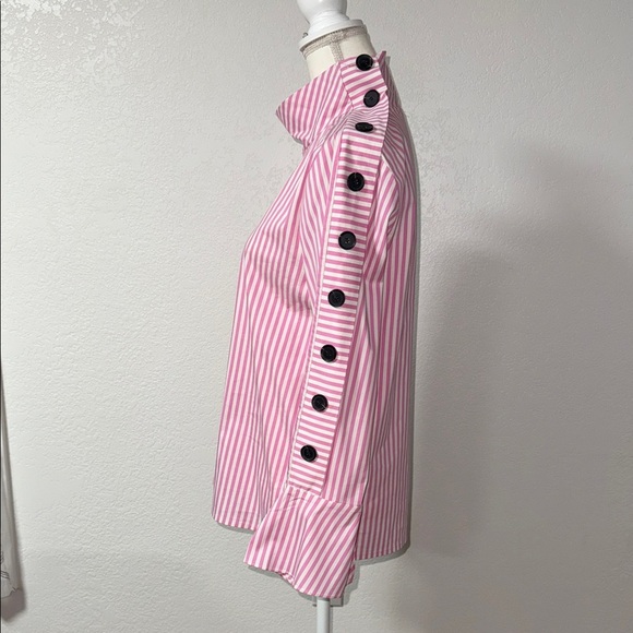 C/Z COLLECTION by CEZELE Pink Striped Women's Top with Button Detail - Picture 2 of 10